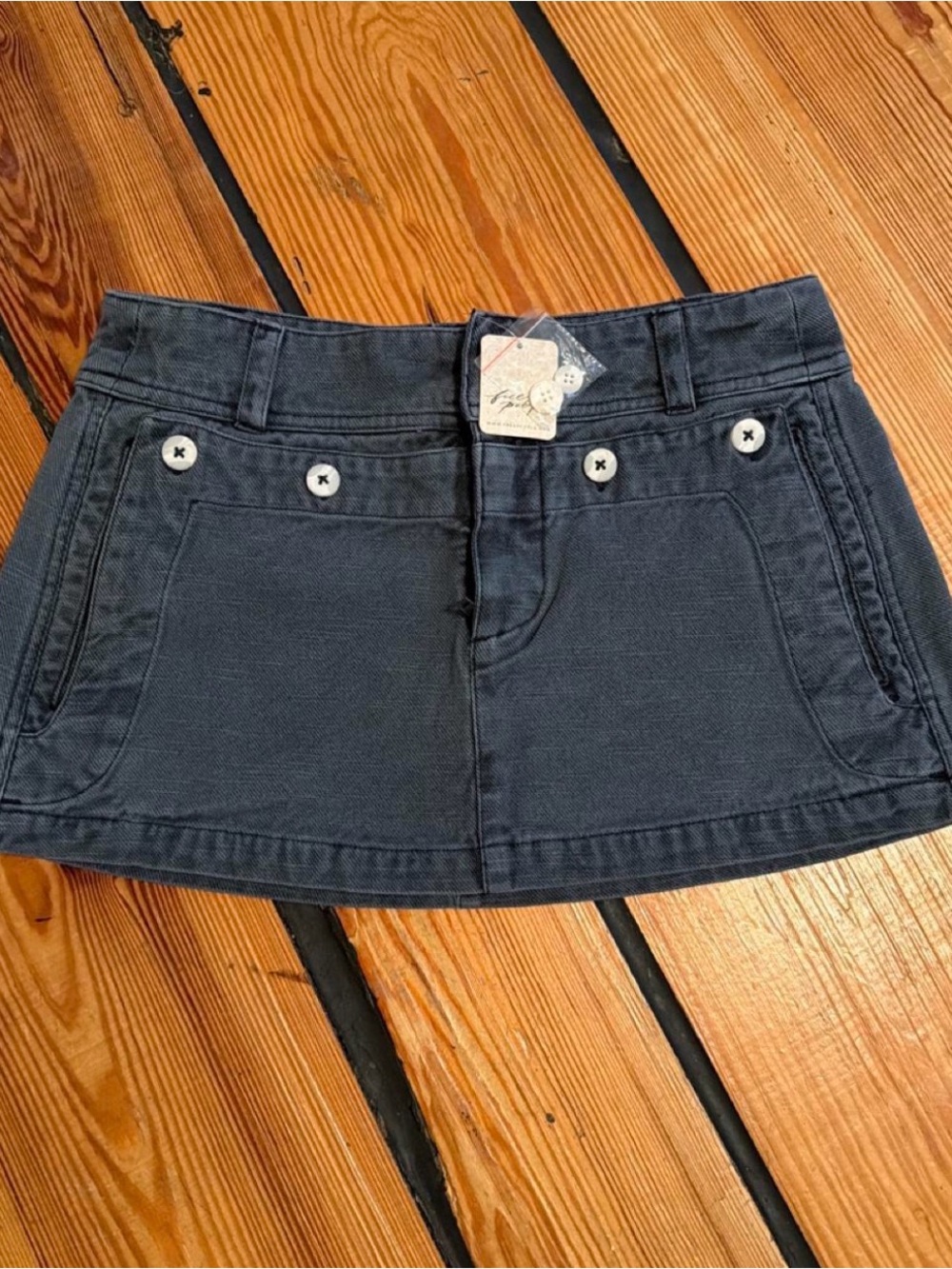 Girls Navy Denim Skirt with Button Accents